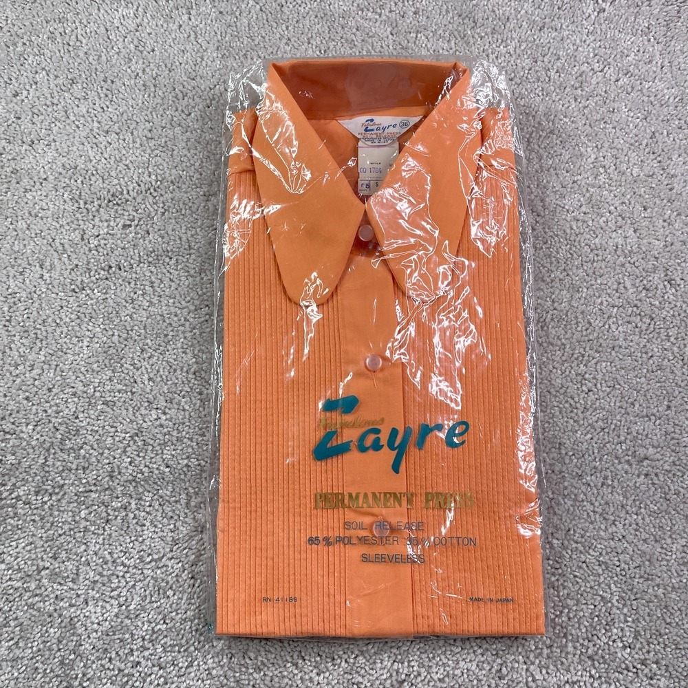 Vintage Zayre Top Womens 36 EU 4 US Orange Pintuck Sleeveless Made in Japan NEW